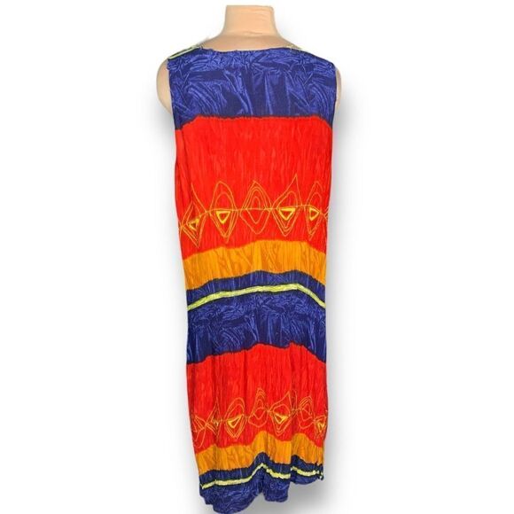 Vintage 90s Maxi Dress Red Blue Pattern Tropical Abstract Art Sleeveless Tank XL - Picture 4 of 10